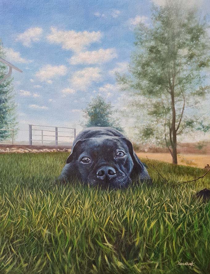 Pintura al óleo de un perro